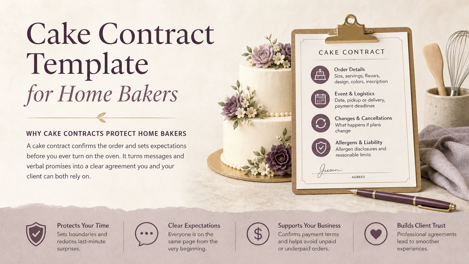 Editorial illustration: Why Cake Contracts Protect Home Bakers