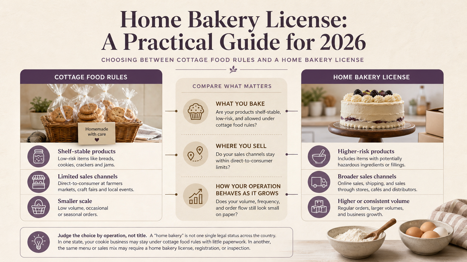 Editorial illustration: Choosing Between Cottage Food Rules and a Home Bakery License