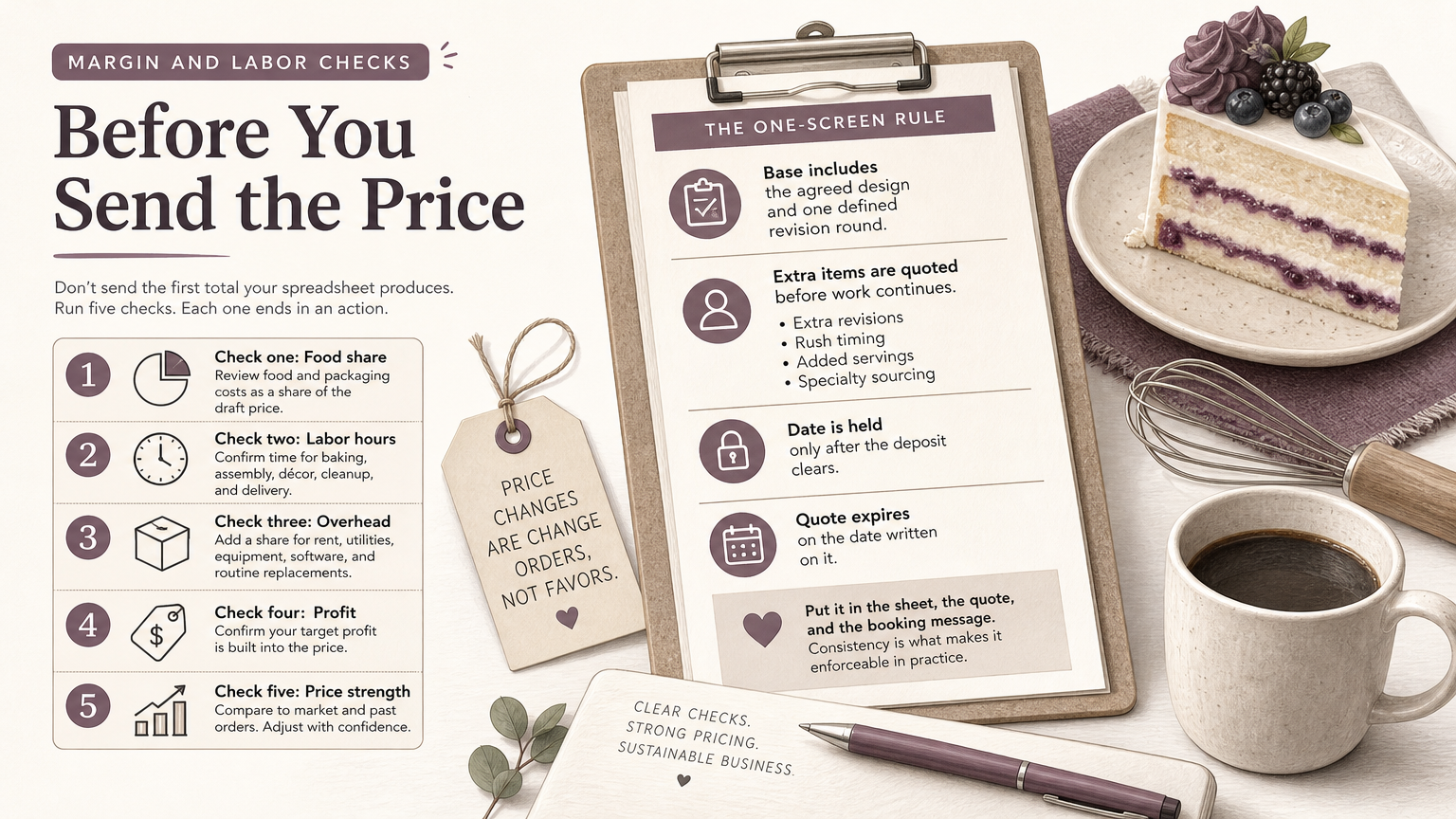 Editorial illustration: Margin and Labor Checks Before You Send the Price