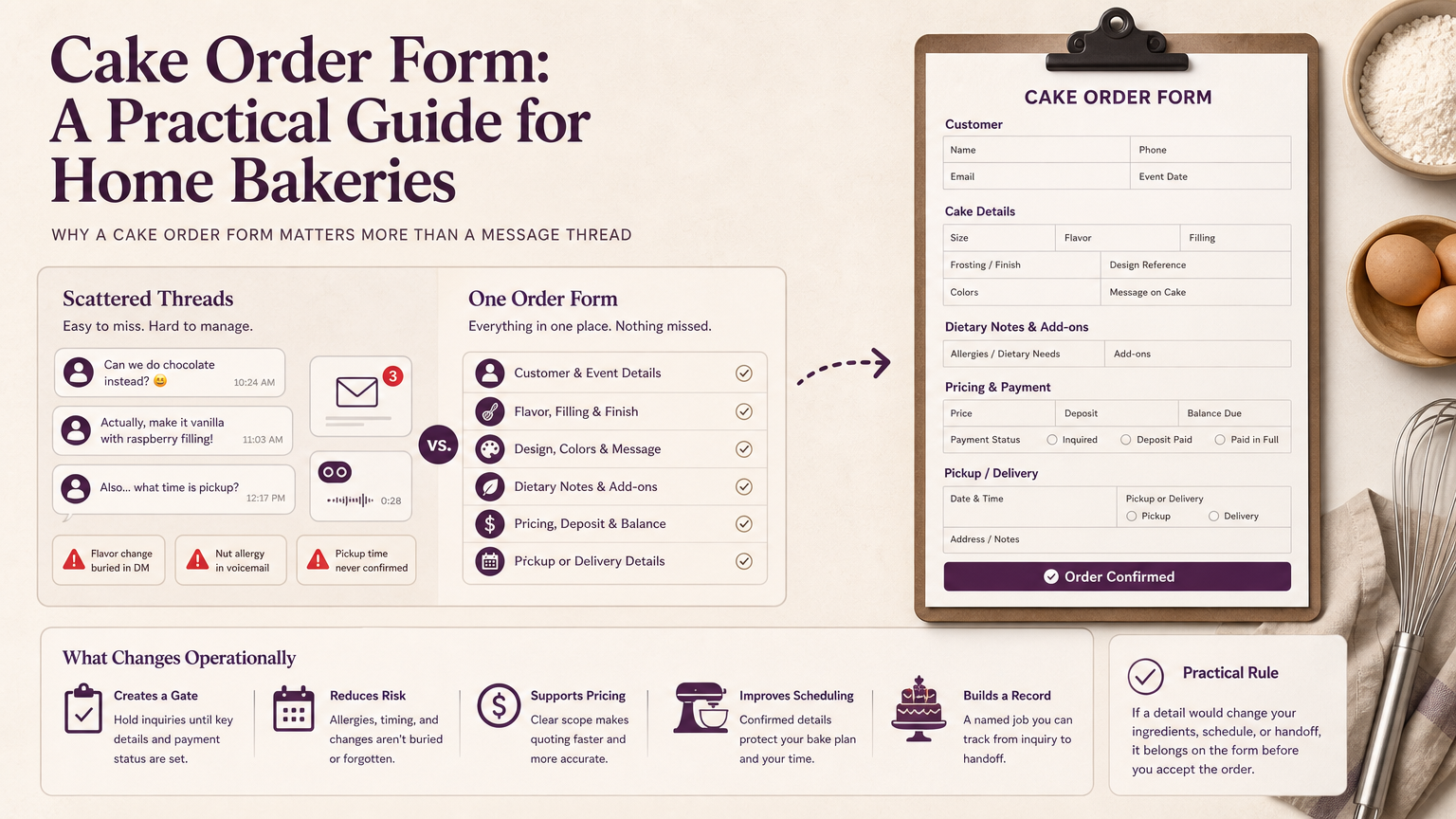 Editorial illustration: Why a Cake Order Form Matters More Than a Message Thread