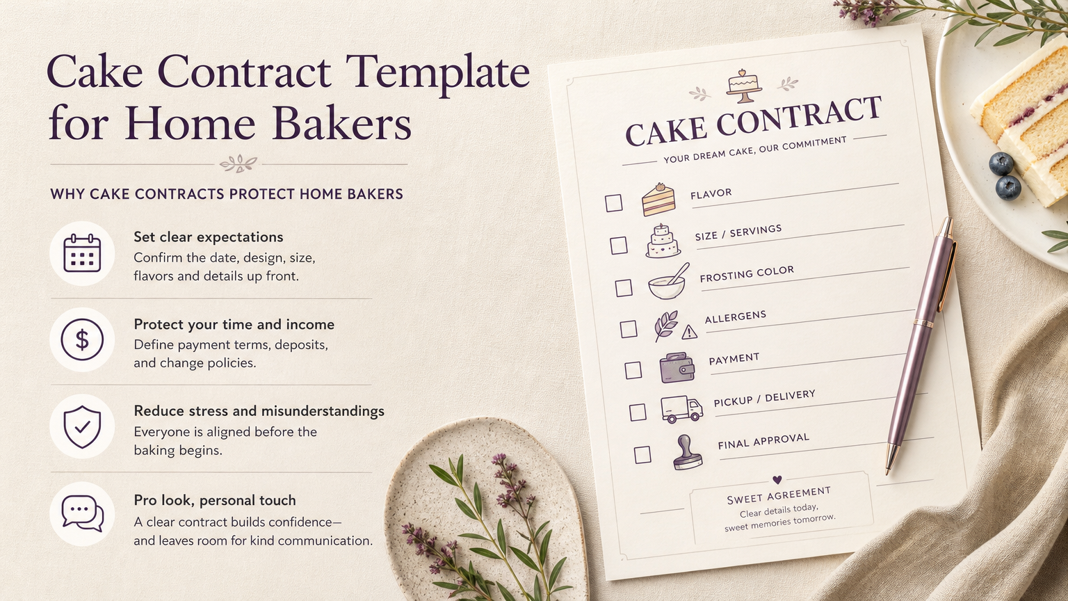 Editorial illustration: Why Cake Contracts Protect Home Bakers