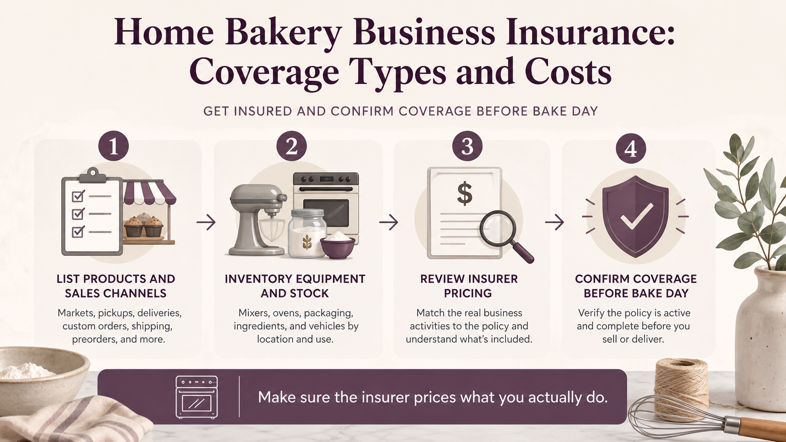 Editorial illustration: Get Insured and Confirm Coverage Before Bake Day