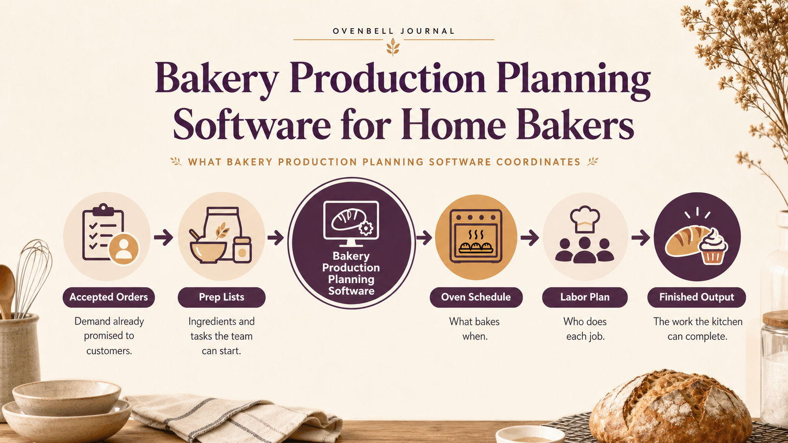 Editorial illustration: What Bakery Production Planning Software Coordinates