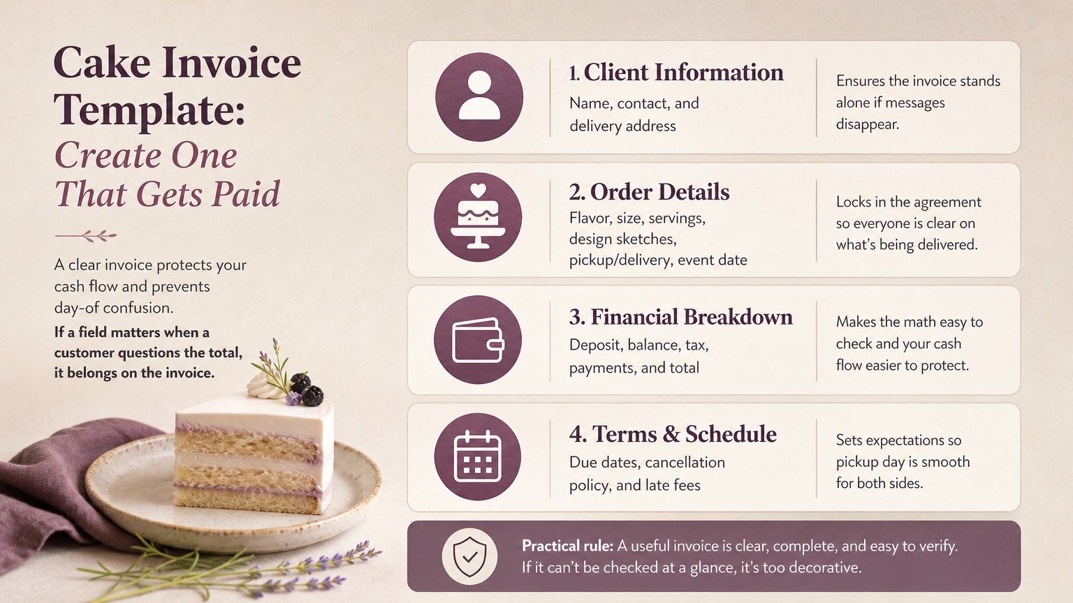 Editorial illustration: Essential Fields in a Cake Invoice Template
