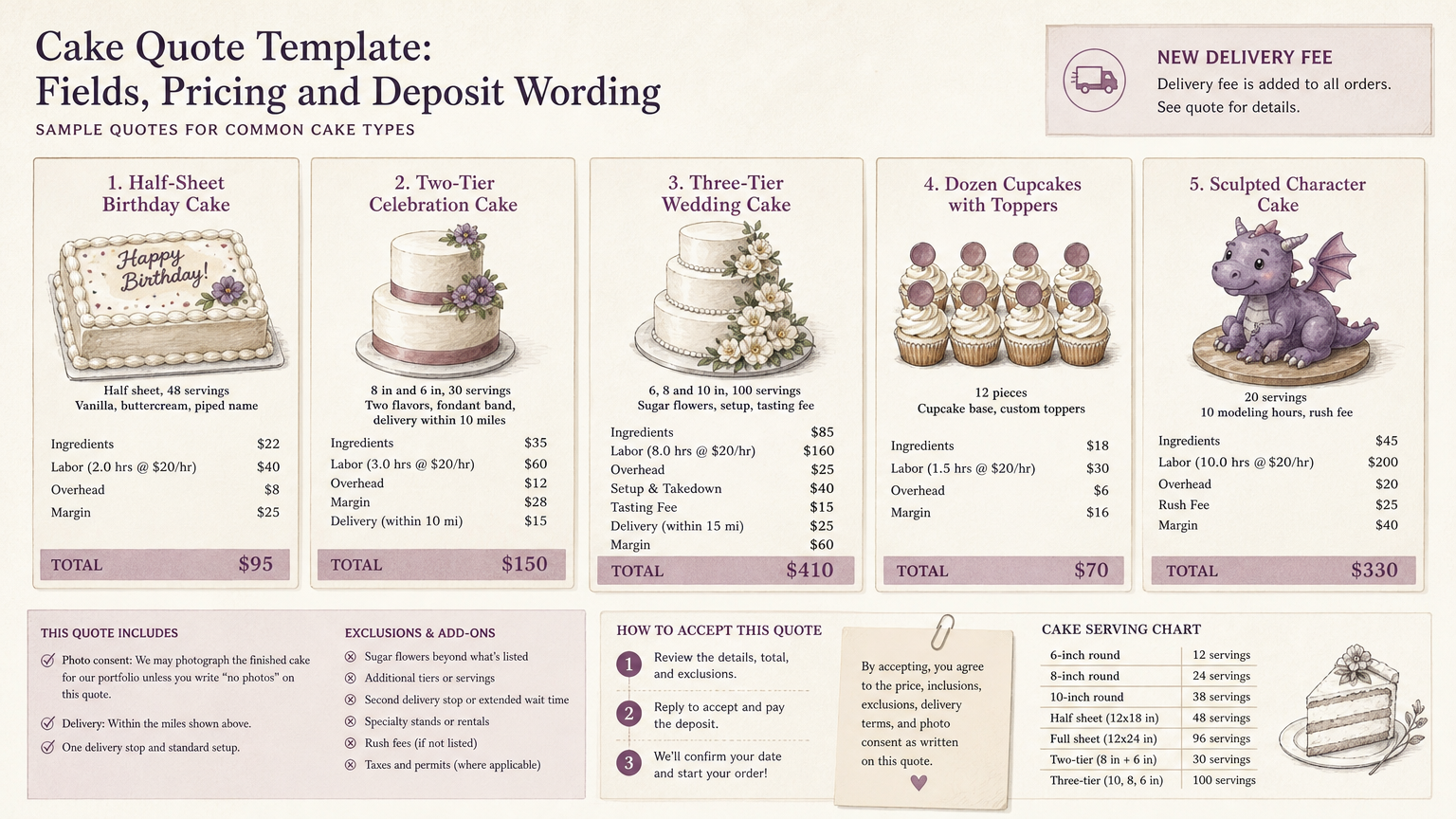Editorial illustration: Sample Quotes for Common Cake Types