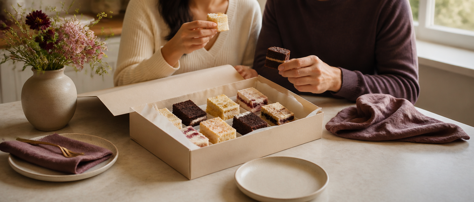 Editorial illustration for Cake Tasting Box Guide for Home Bakeries