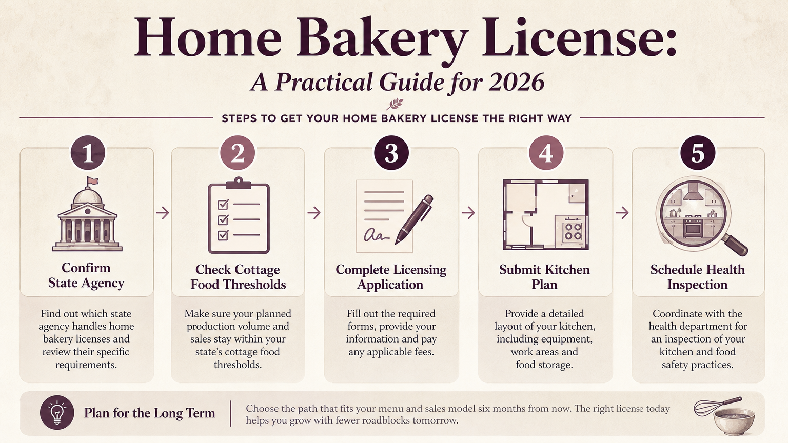 Editorial illustration: Steps to Get Your Home Bakery License the Right Way